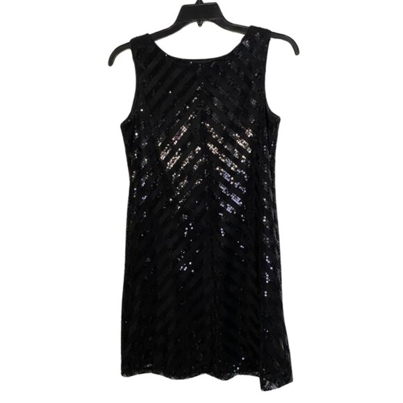 AGB Black Sequin Chevron Mini Dress Sleeveless Size 6 Party Cocktail Sparkle - Picture 2 of 15
